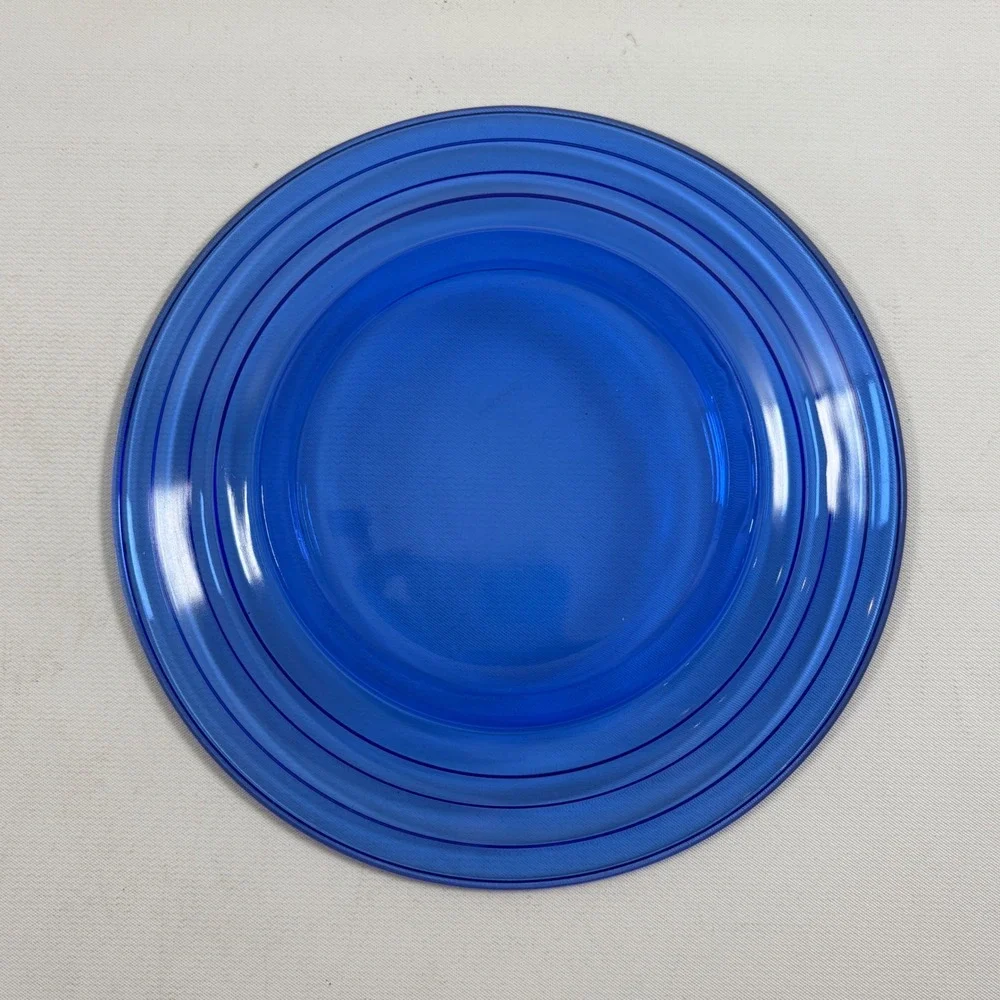 Vintage Hazel Atlas Modertone Cobalt Blue Salad Plate Transparent Glass